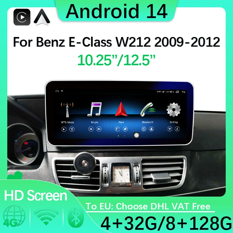 Android 14 AUTO For Mercedes Benz E Class W212 2009 - 2012 Apple Carplay 8 Core Car Video Player Navigation Multimedia Screen 4G