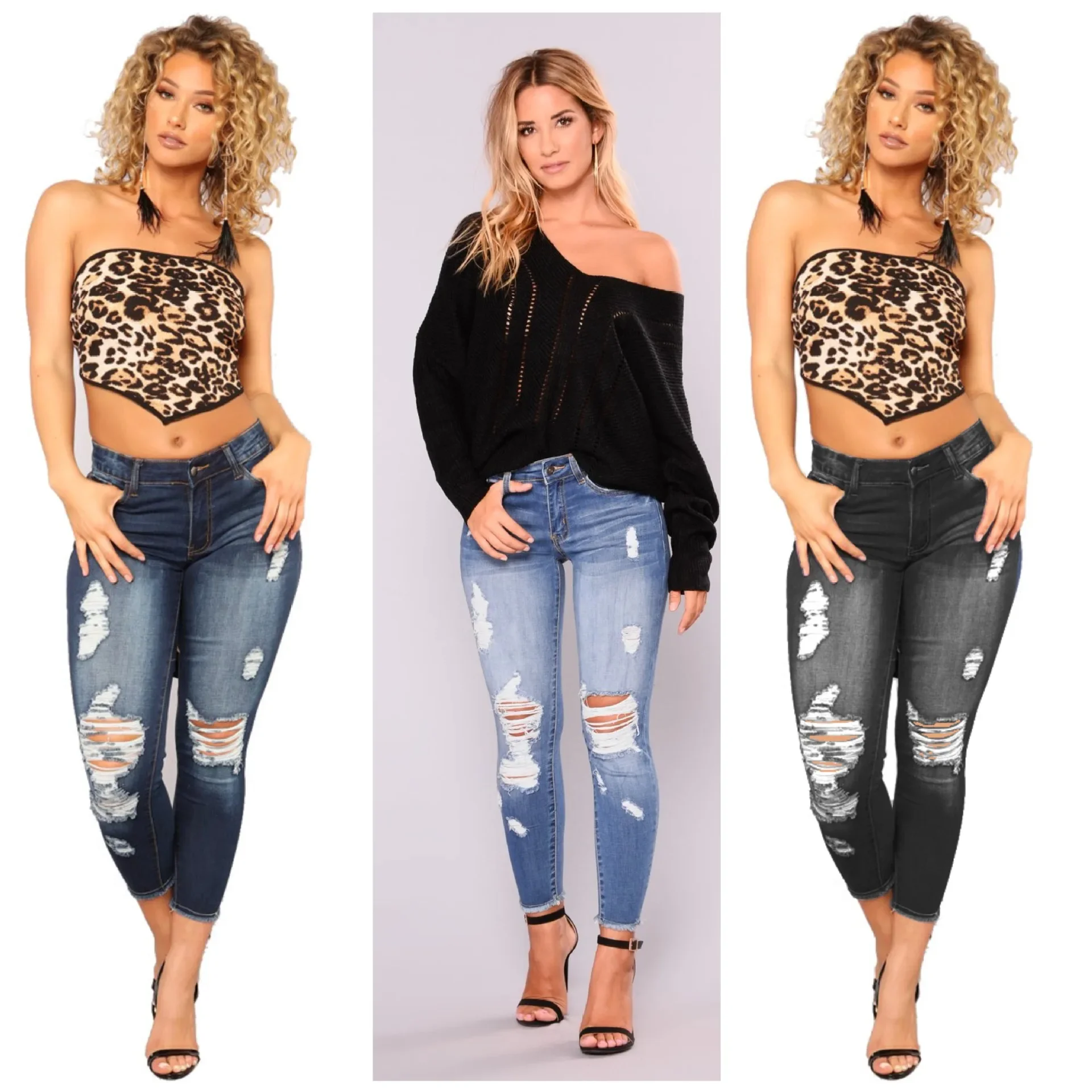 New Spring and Summer Washed Ripped Stretch Skinny Jeans. Women's Casual, Tight, Height-lifting, Small-legged Nine-inch Jeans