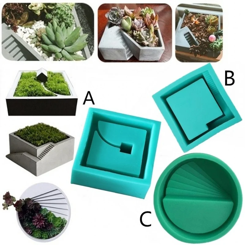 

Silica Gel Silicone Mold Cement Succulent Flower Pots Inside The Semi Circular Combination Square Molds 3D Concrete Vase Mould