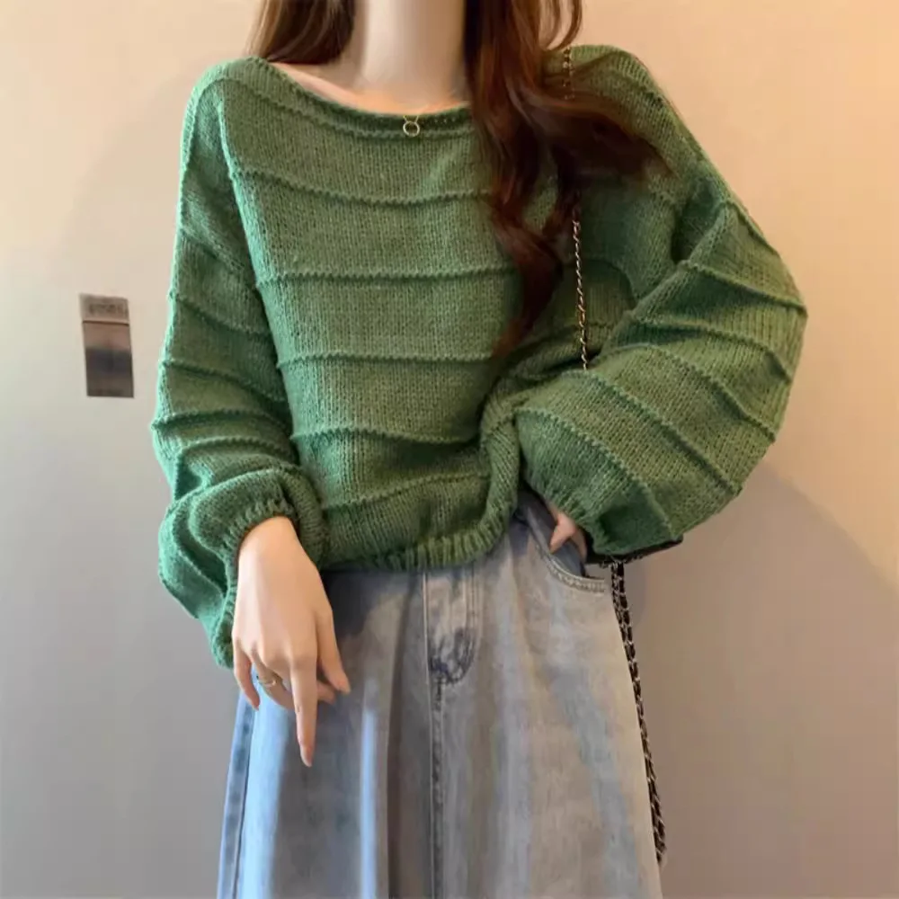 Jersey Mujer Autumn Vintage New Jumper O Neck Solid Knitted Sweater Korean Style Loose Women Sweaters And Pullovers