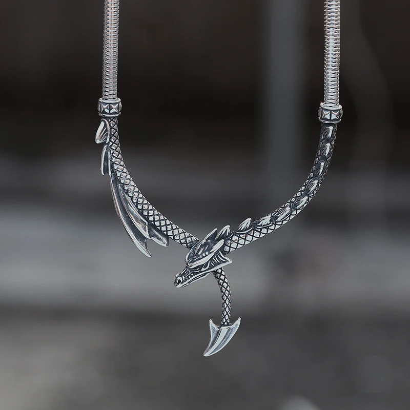 Good Detail Fashion 2024 New Stainless Steel 3D Dragon Necklace For Man Punk Rock Choker Boyfriend&Party Gift Animal Jewelry