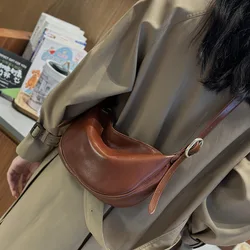 Leather Women's Bag 2024 Armpit Dumpling Vintage Commuter Cowhide Shoulder Crossbody Bag Women's Saddle Purses And Handbags