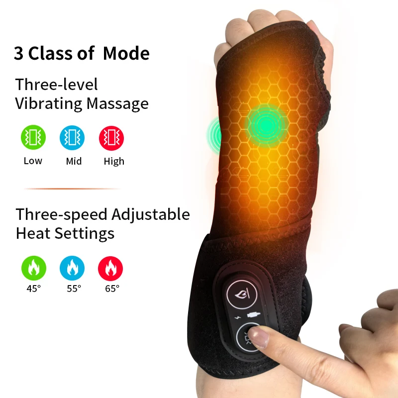 Cordless Wrist Heating Brace 3 Vibration Massage Wrist Brace Left Right Hand Muscle Relaxation Sports Recovery Hand Care