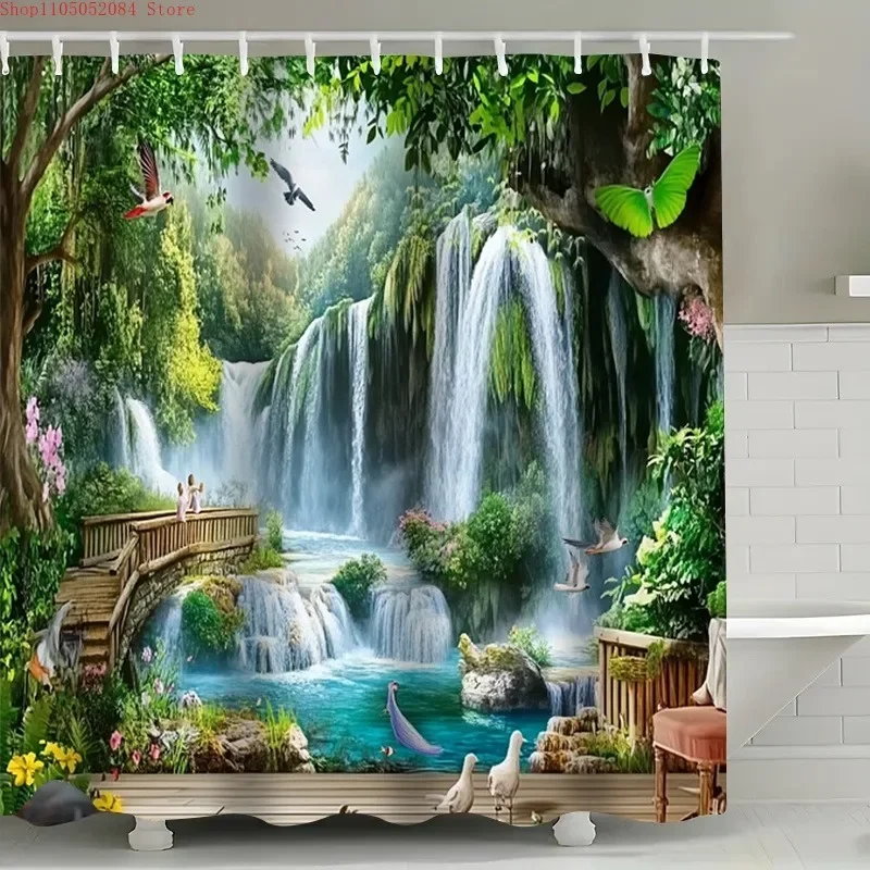Effective Water Repellent Shower Curtain With Hooks For Bathtub Enclosure