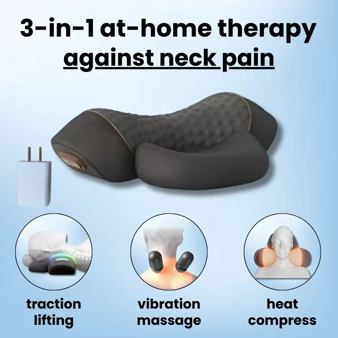 COSSEAL-3-in-1 Neck Massager Cervical Pillow Hot Compress Vibration Massage Neck Traction Relax Pillow Spine Support Massager image 3