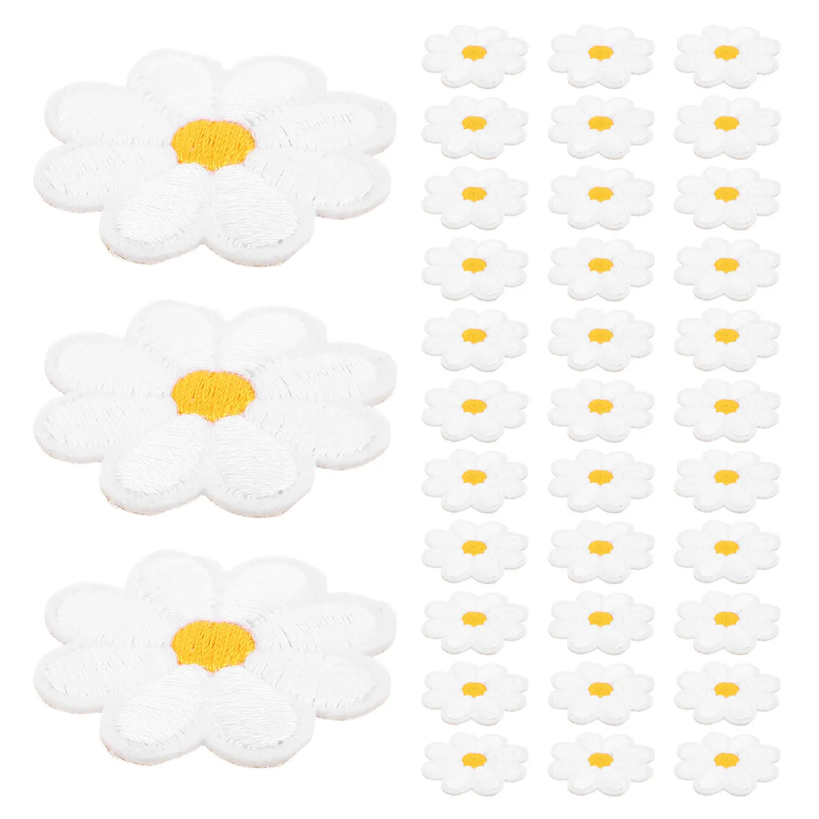 

50Pcs Embroidered Daisy Flower Appliques Tiny Floral Sew on Patches for Clothing Repair Decoration Hair Clips Headpieces Craft