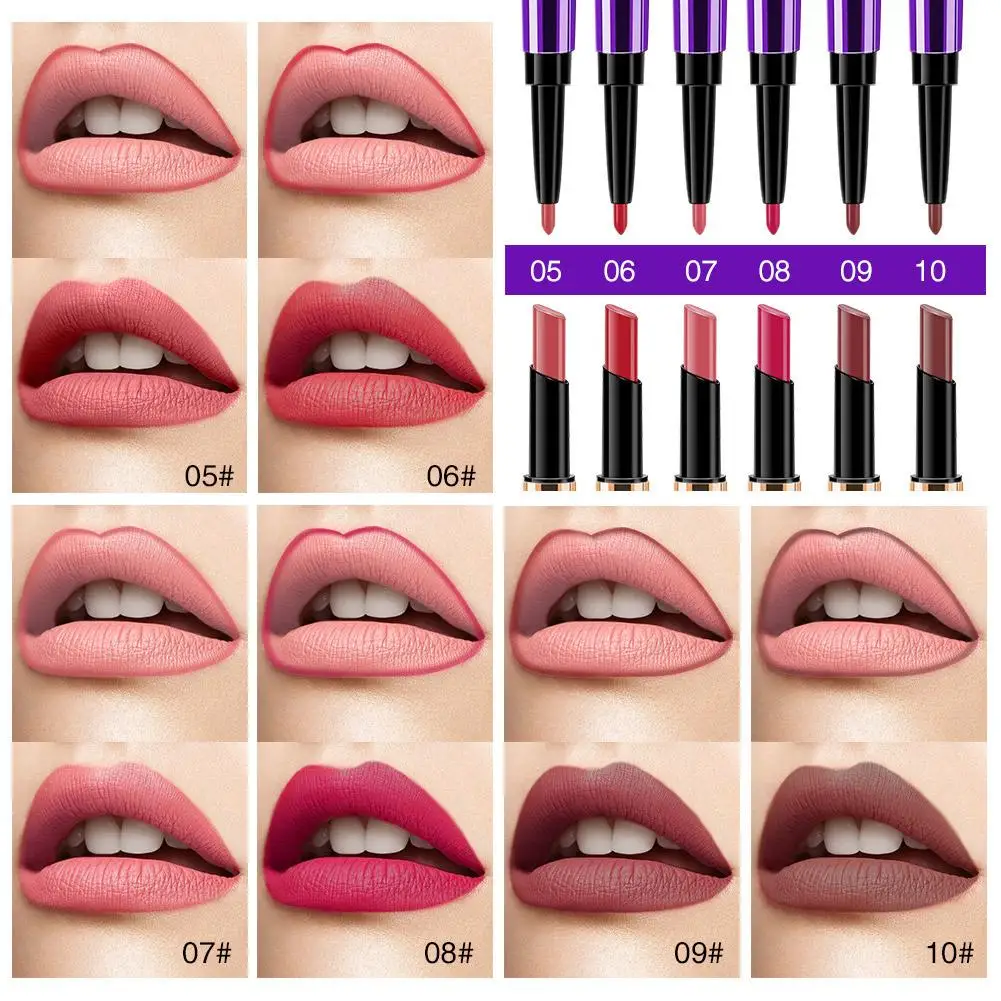 Double Head Matte Velvet Lipstick Lápis, forro de maquiagem labial, cosméticos duradouros, impermeável longo, S7Y2, 2in 1