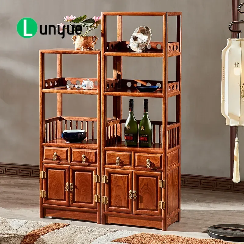 Solid Wood Side Cabinet Chinese Style Rosewood Bookcase Wine Rack Tea Storage Cabinet Hedgehog Red Sandalwood Furniture for