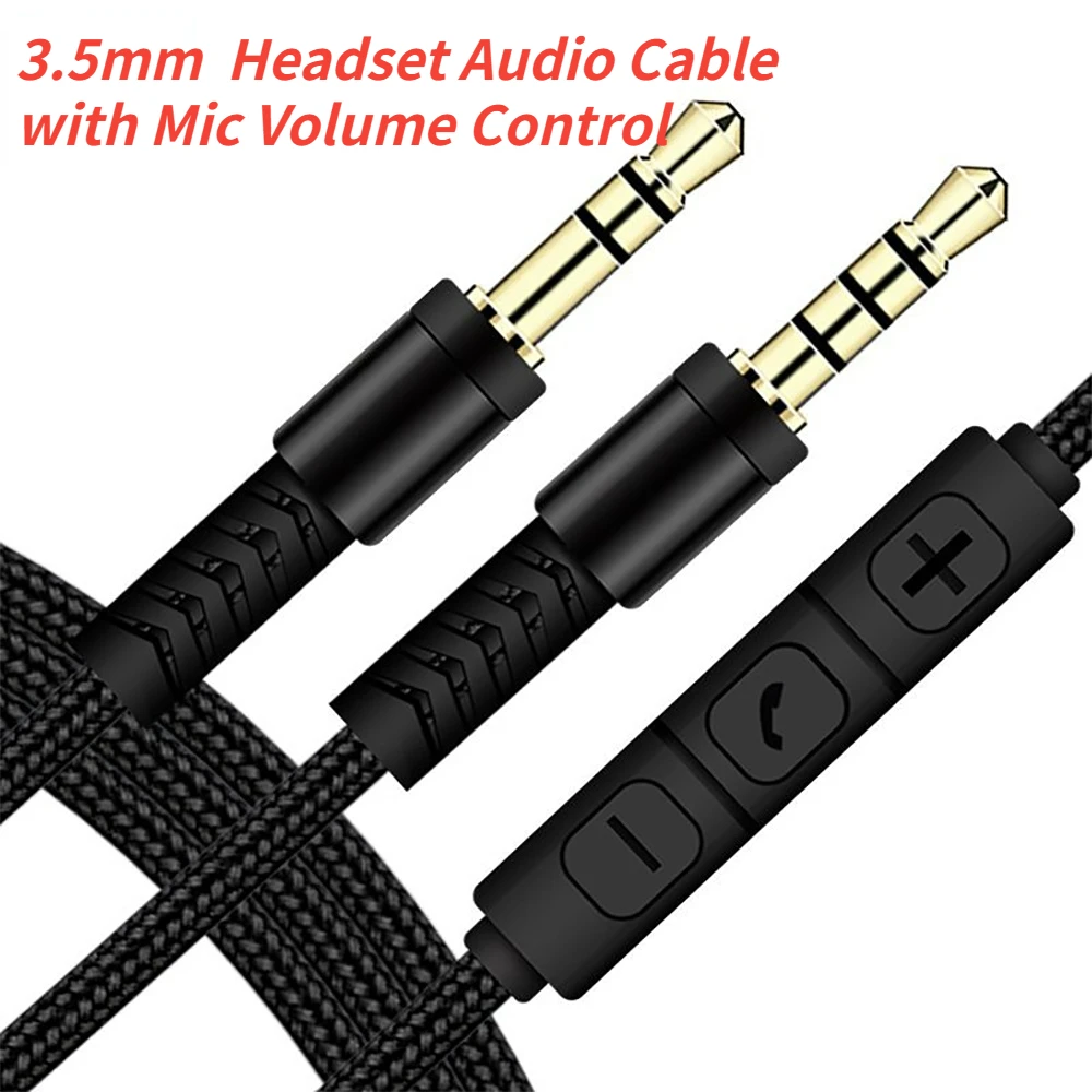 

Replacement Headset Audio Cable 3.5mm 1/8 inch Jack Stereo Aux Line with Mic Volume Control for Mobile Phone PC Car Speaker