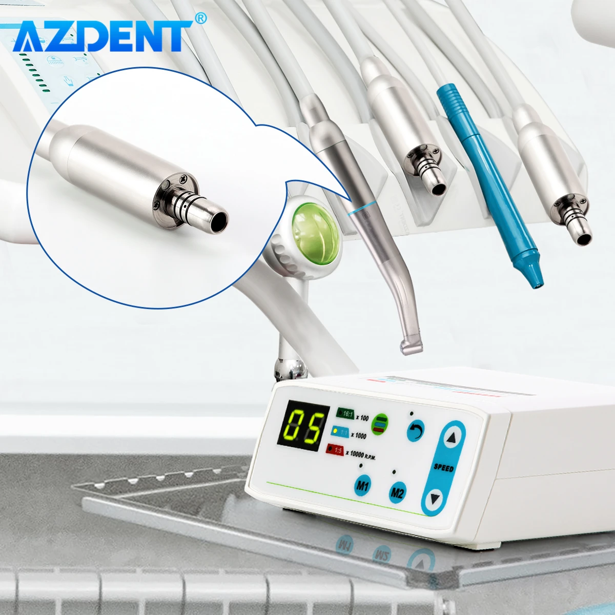 Dental LED Brushless Electric Micro Motor AZDENT Internal Spray 2/4 Holes fit 1:1/1:5/16:1 Handpiece Dentistry Tool for Dentists