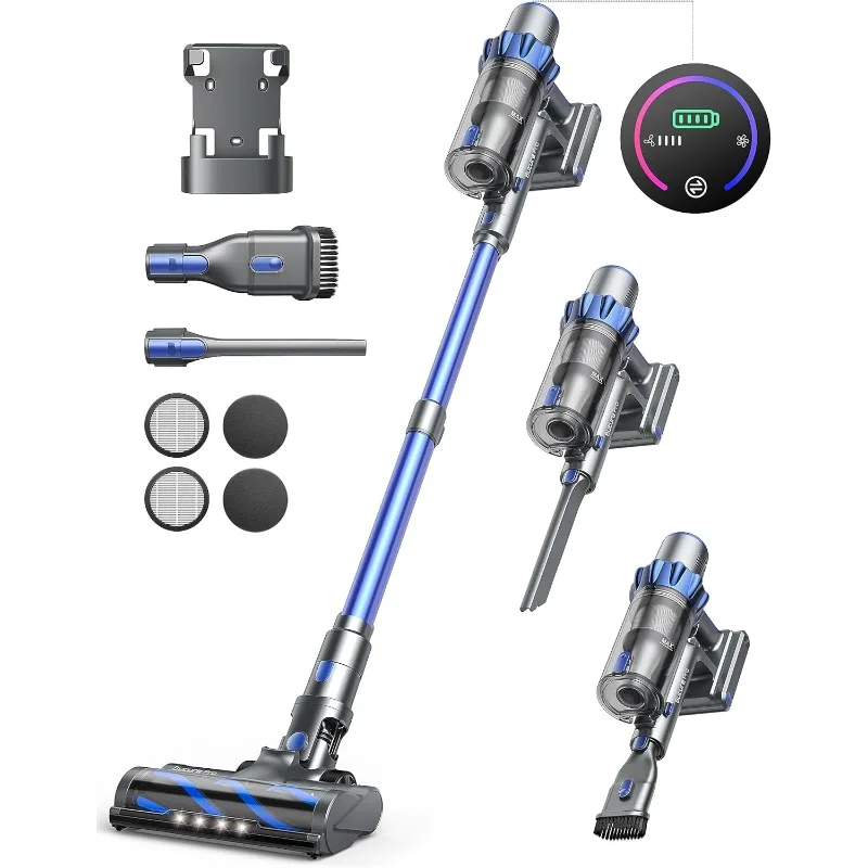 Cordless Vacuum Cleaner, 450W 38KPA Stick Vacuum with Intelligent Auto Mode, Color Touch Display, Up to 55Mins, Rechargeable