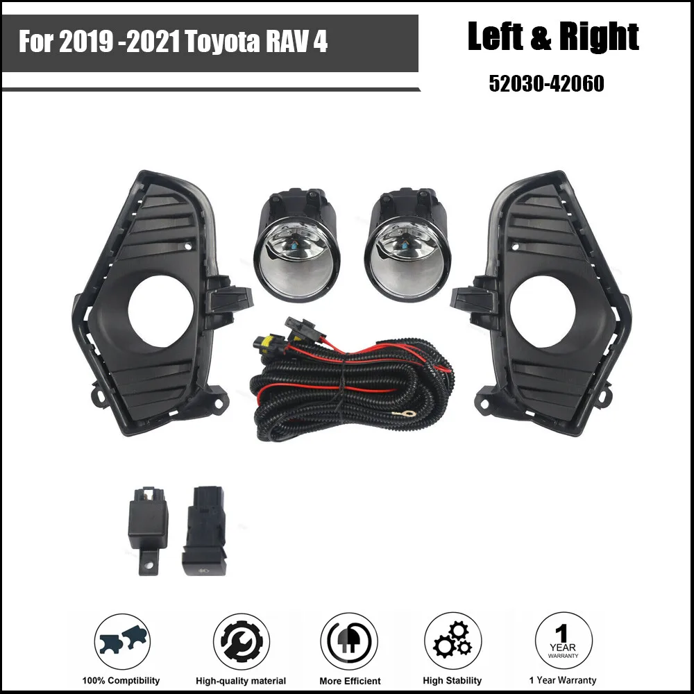 Pair For Toyota RAV 4 2019 2020 2021 Clear Pair Fog Light Lamps+Wiring Kit