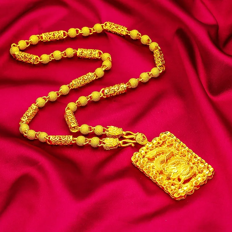 

Men's 9999 24K real gold necklace fashion accessories Maitreya Guanyin hemp rope men's gold jewelry gold necklace