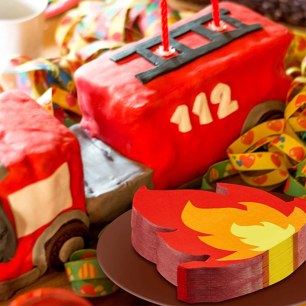 16/32 Stück Feuerservietten, flammenförmige Servietten für Feuerwehrmann-Thema, Feuerwehrauto, Geburtstag, Feuerwehrmann, Pfingsten, Party, Einwegzubehör – Detail 11