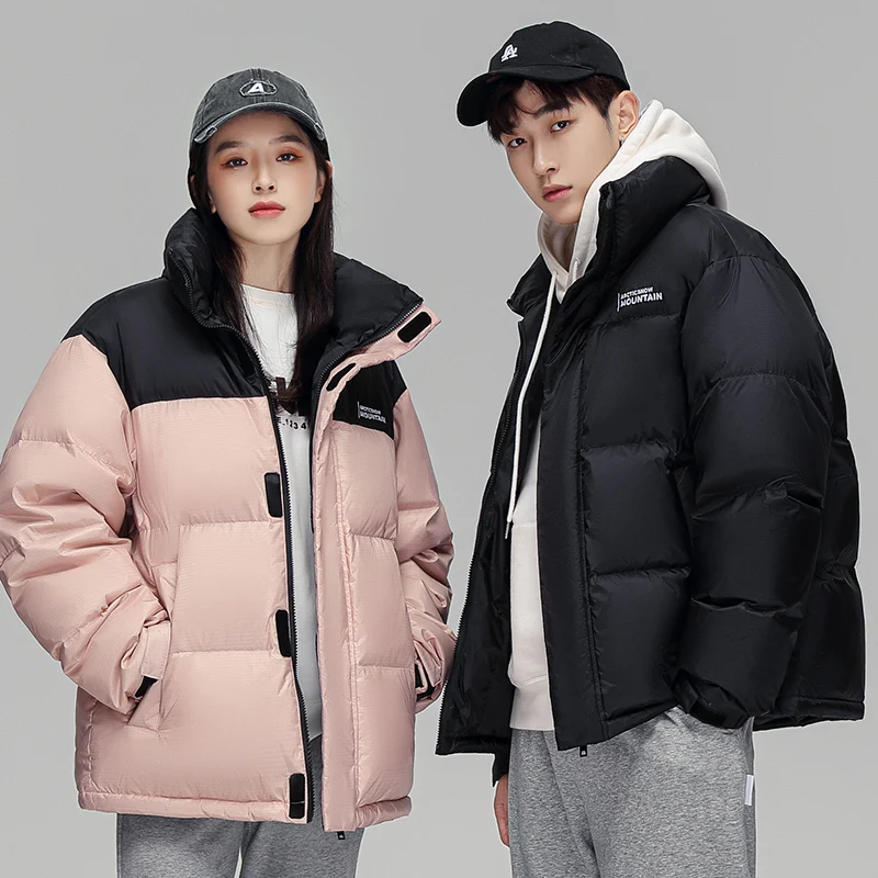 

Куртка-пуховик с воротником-стойкой, розового цвета, высококачественная зимняя куртка, молодежный тренд, полиэстер, наполнитель из белого пуха