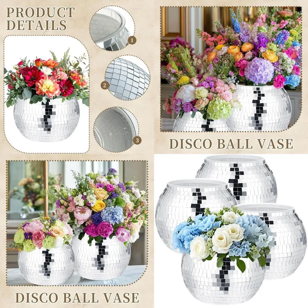 

6x6,7 серебряных зеркальных ваз для диско-шара для свадьбы, дня рождения или центральных предметов офиса