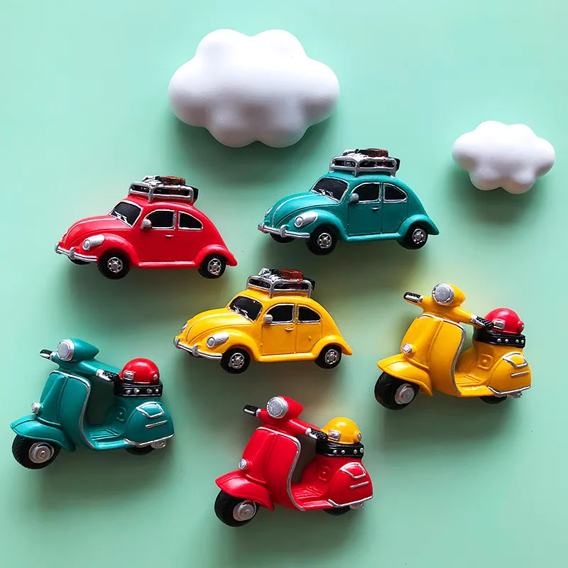 Mini Motorcycle Refrigerator Magnets Magnets Cartoon Cute Car Personalized Travel Creative Matching Scene Decoration