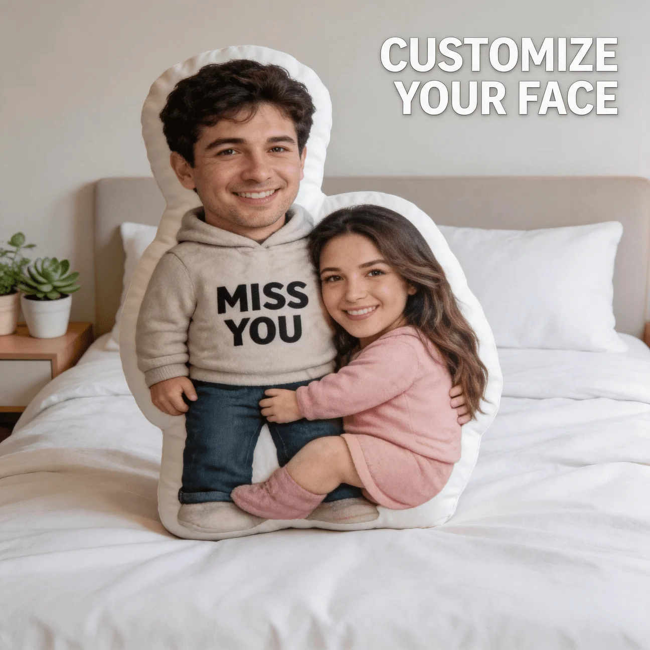 Personalisiertes Fotokissen mit Gesichtsaufdruck, individuelles Dekokissen mit Paarporträt, 60 cm großes Heimdekorationskissen