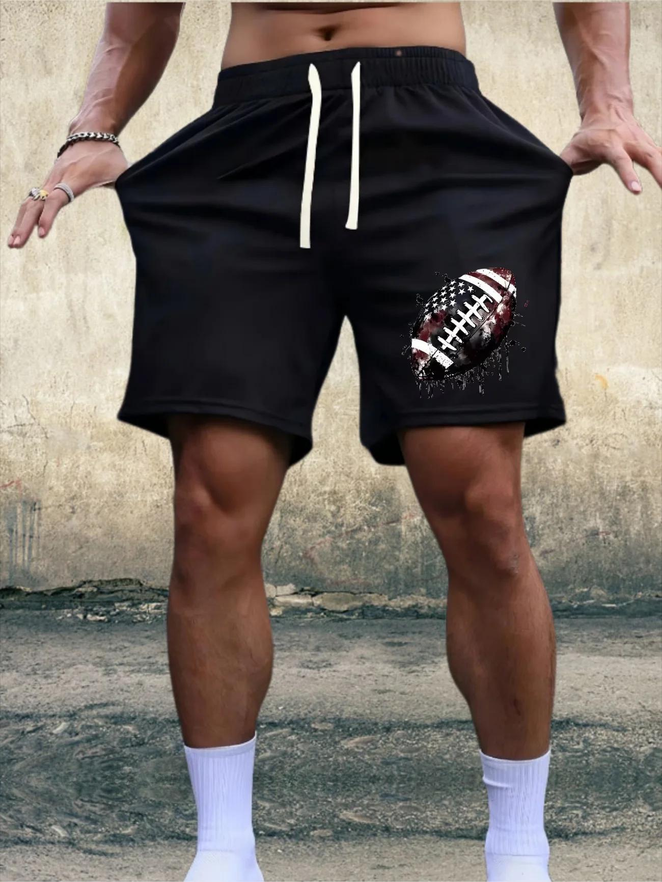 Shorts Casuais de Verão Masculinos com Estampa de Futebol Americano Y2K, Shorts Esportivos com Cordão, Calças de Moletom Femininas Soltas, Calças Espo