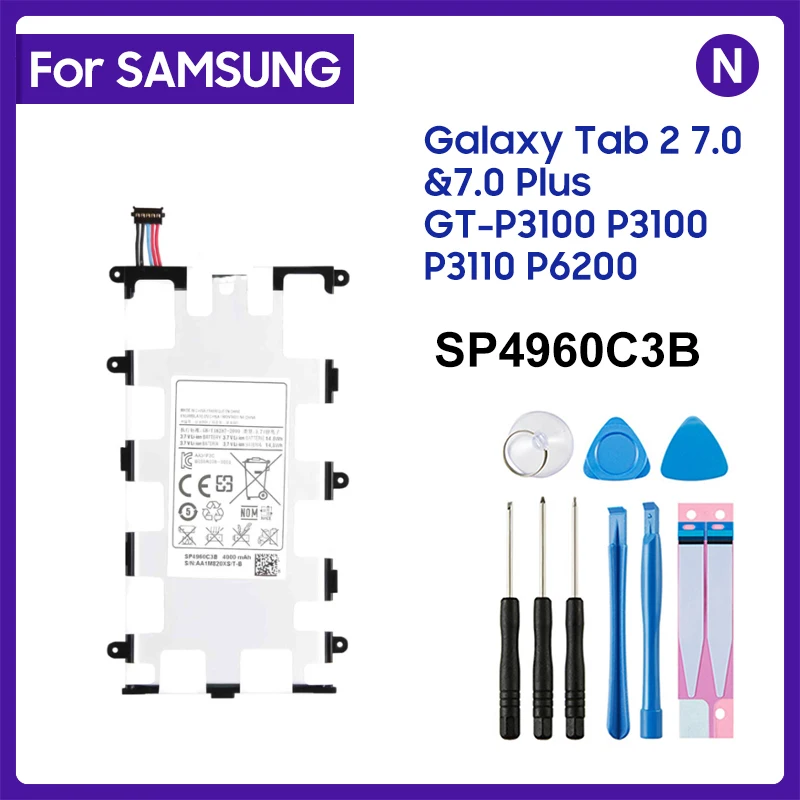 SP4960C3B Battery Replacement For Samsung Galaxy Tab 2 7.0 P3100 P6200 P3110 Tab 7.0 Plus (14.8Wh) 4000mAh Batteries with tools