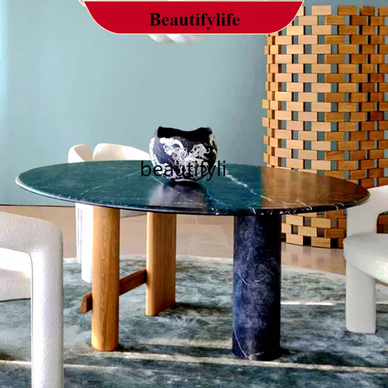 

Italian Natural Marble round Table Modern Minimalist French Stone Dining Table Rectangular Dining Table G1218