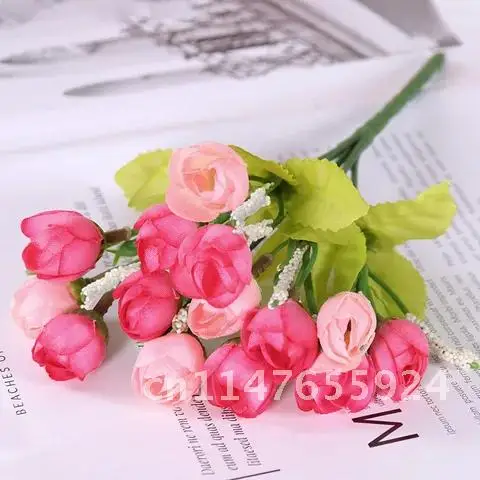 1Pcs Bride Bouquet Small Bud Roses For Christmas Home Wedding New Year Decoration Fake Plants Artificial Flowers