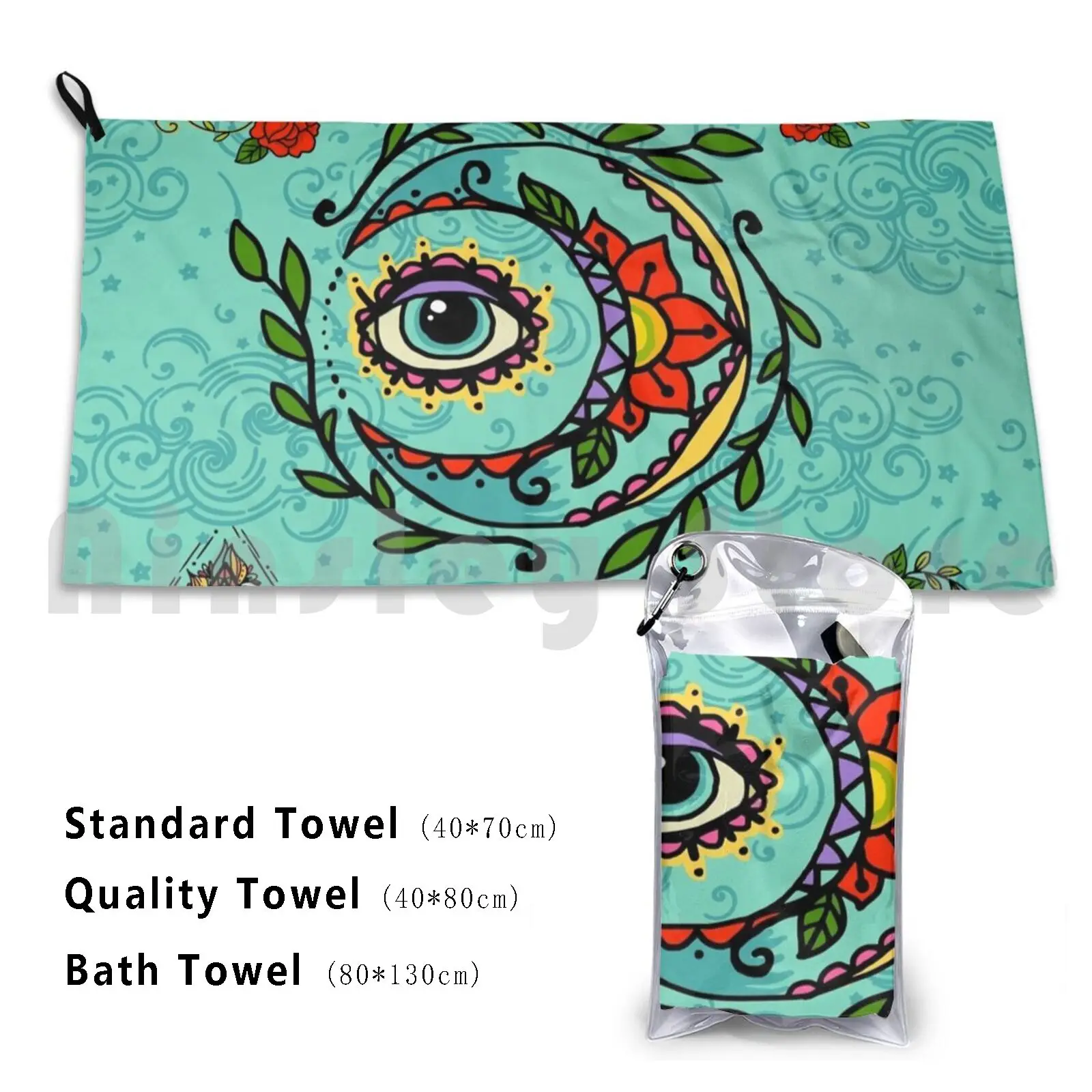 إله الشمس والقمر # 3: المدرسة القديمة الوشم منشفة حمام الشاطئ وسادة الفضاء كوزموس الشمس الله القمر موجة البحر سحابة السماء #1