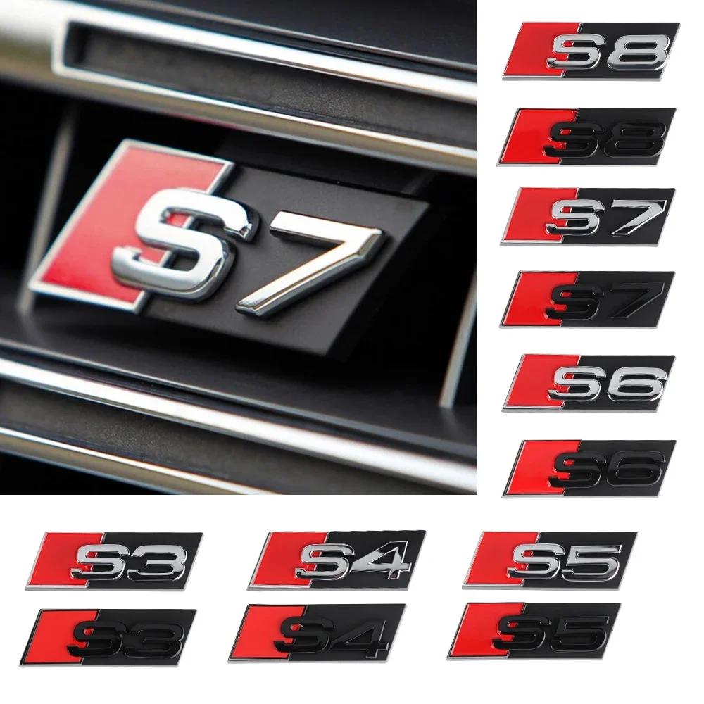 1pc ABS Plastic Car Front Grille Badge Logo For Audi S3 S4 S5 S6 S7 S8 Exterior Modification Accessories Decoration Stickers