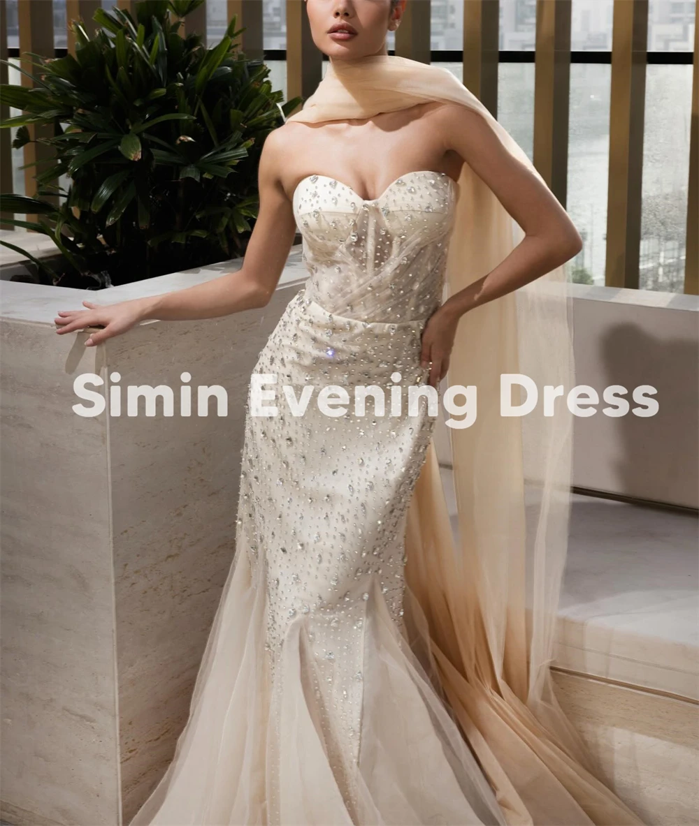 Simin Women's Customized Strapless Mermaid Beaded Evening Dresses Sleeveless With Ribbons Floor-Length Elegant Dresses 2025
