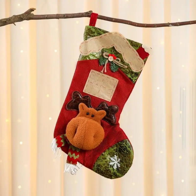 كيس هدايا تخزين كبير في عيد الميلاد لزخارف العطلات مع نسيج الكتان القوي وتصميم الرسوم المتحركة P9YB