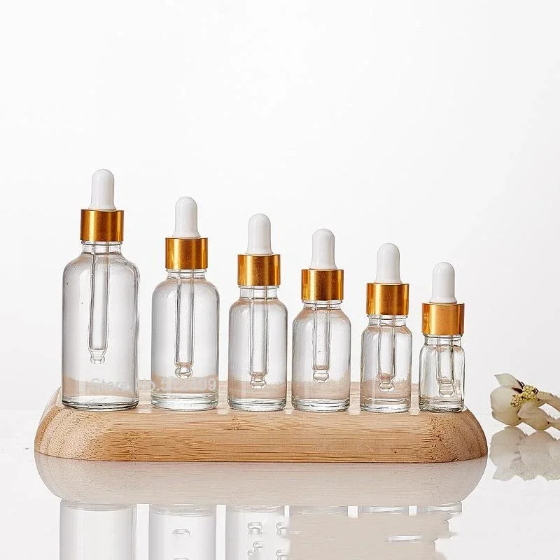 Druppelaar Fles Gouden Dop Transparante Glazen Pipetflessen Voor Parfum Essence Etherische Olie Reagens Aromatherapie Vloeibare Cosmetische