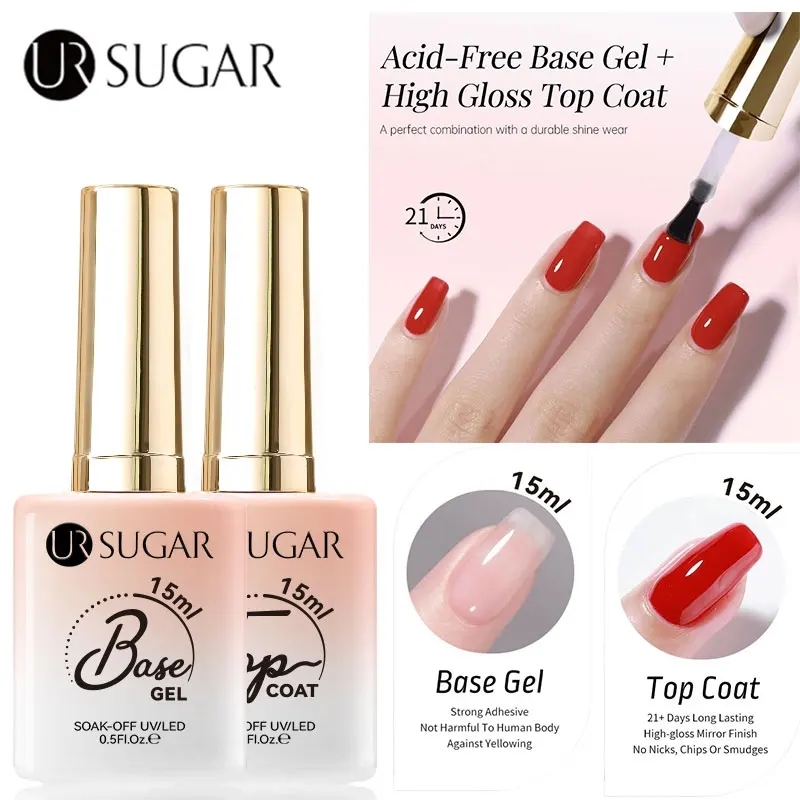 UR SUGAR 15ml Gel base 2 IN 1 e top coat senza salviette Gel funzionale per unghie Semi permanente UV LED Soak Off Gel Smalto per unghie