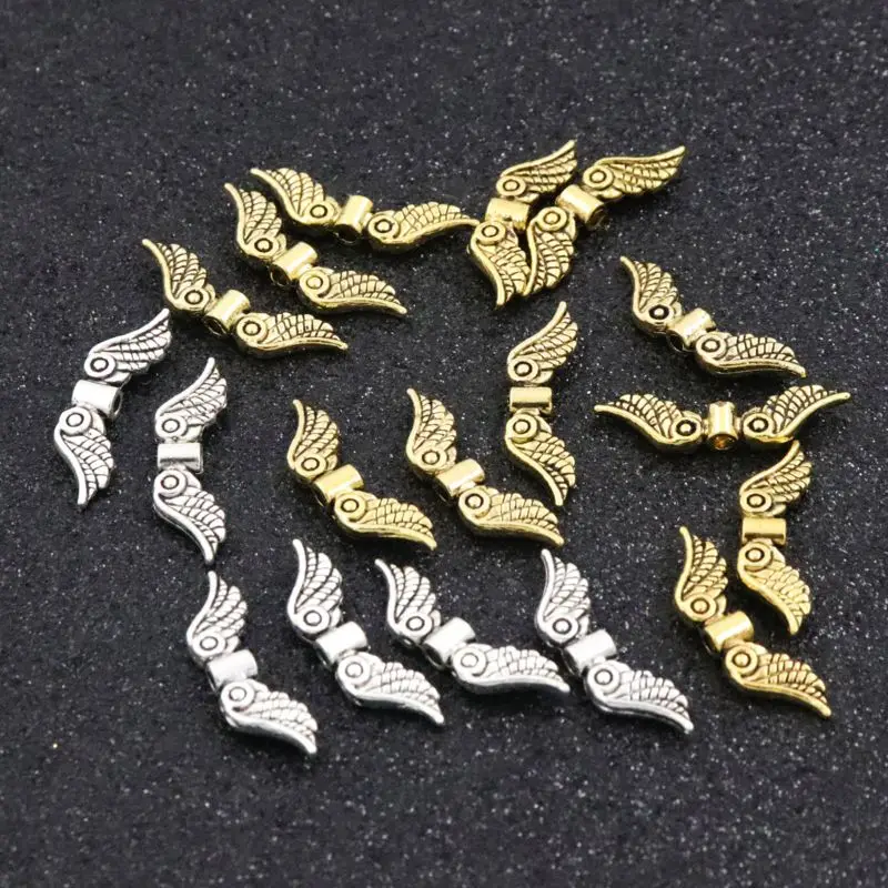 Wing Silver color Gold-plate Metal Spacer Beads For Jewelry Finding Handmade Jewelry Beads DIY Accessories Width 24MM Hole 1.8mm