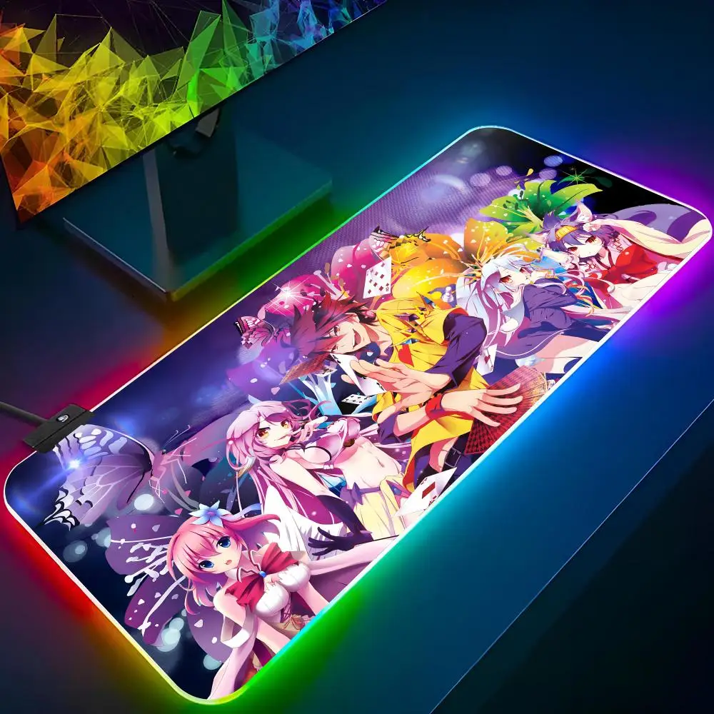 Коврик для мыши No Game No Life Xxl, коврик для ноутбука, игровой коврик для мыши с изображением животных, RGB коврик для мыши с подсветкой, клавиатура для геймера, настольные коврики для девочек, настольная панель