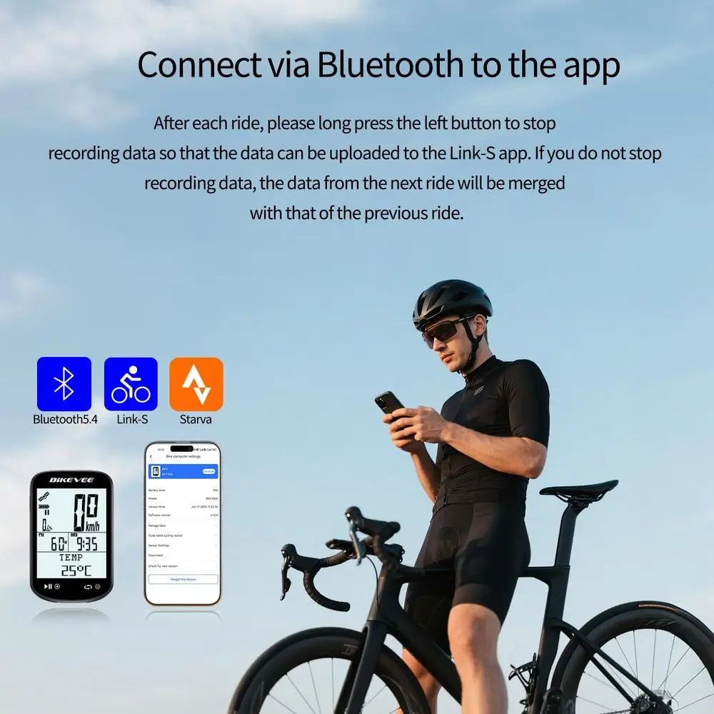 كمبيوتر دراجة لاسلكي مزود بنظام تحديد المواقع مع عداد السرعة، عداد المسافات، مستشعر الإيقاع، إضاءة خلفية تلقائية، توقف تلقائي، مقاوم للماء IPX7، 2.6 لتر #2