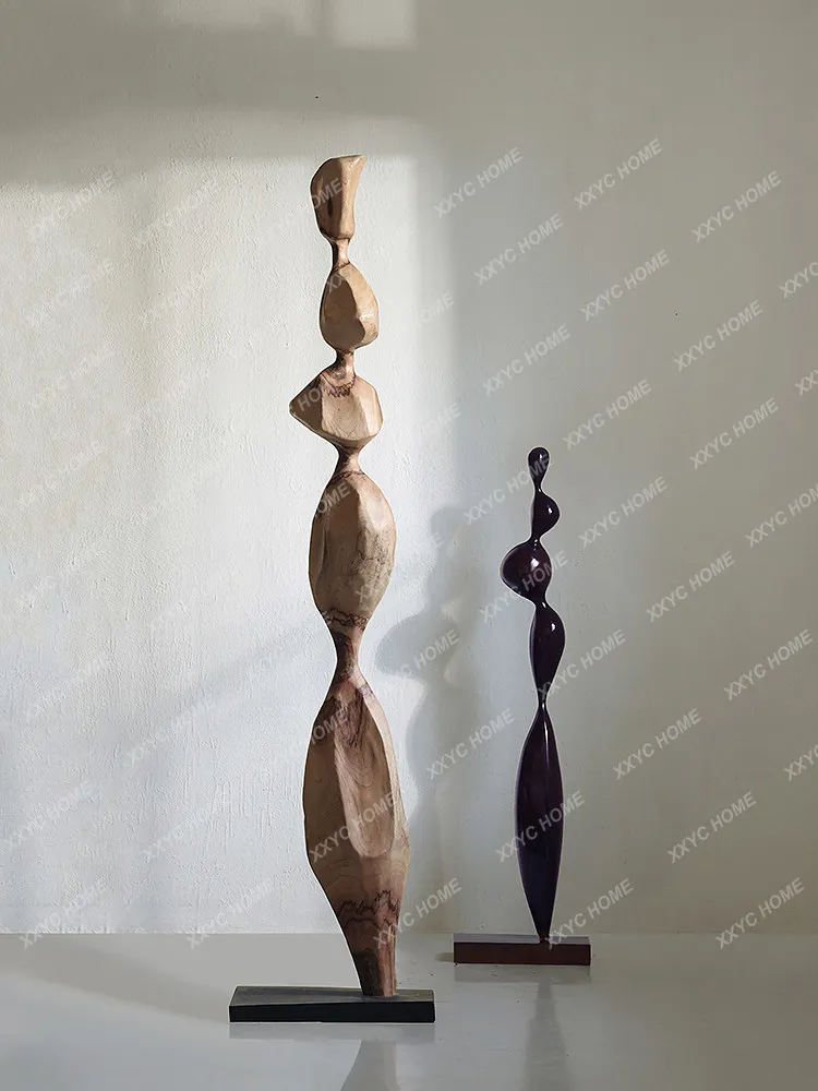 Solid wood sculpture window decoration entrance living room tea room geometric columns large floor ornament