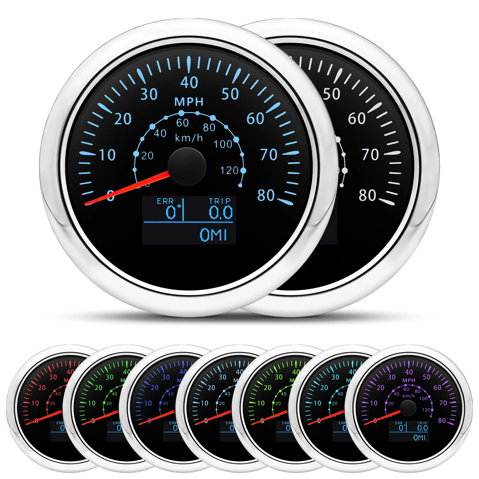 7 Color LED 85mm GPS Speedometer Gauge with Antenna COG TRIP ODO 120KMH,240KMH,300KMH,80MPH,160MPH,200MPH Speed Meter Custom