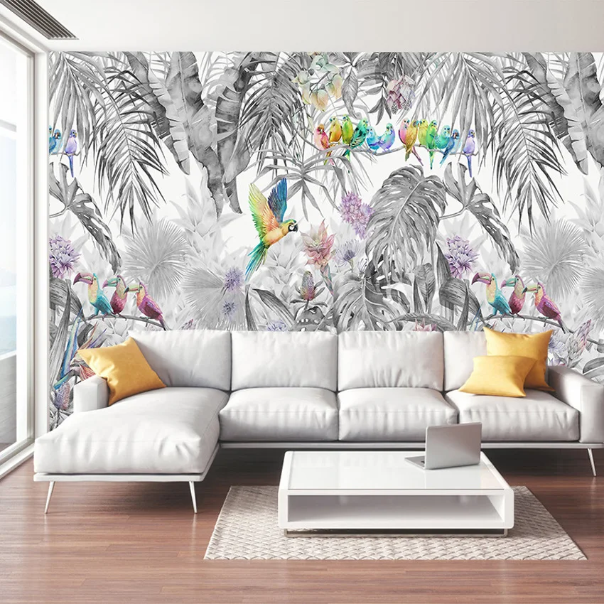 20+ Waterproof Tropical Forest Plant Parrot Baby's Bedroon Wall Art Home Decor Panel Peel Stick Wallpapers for Living Room Mural