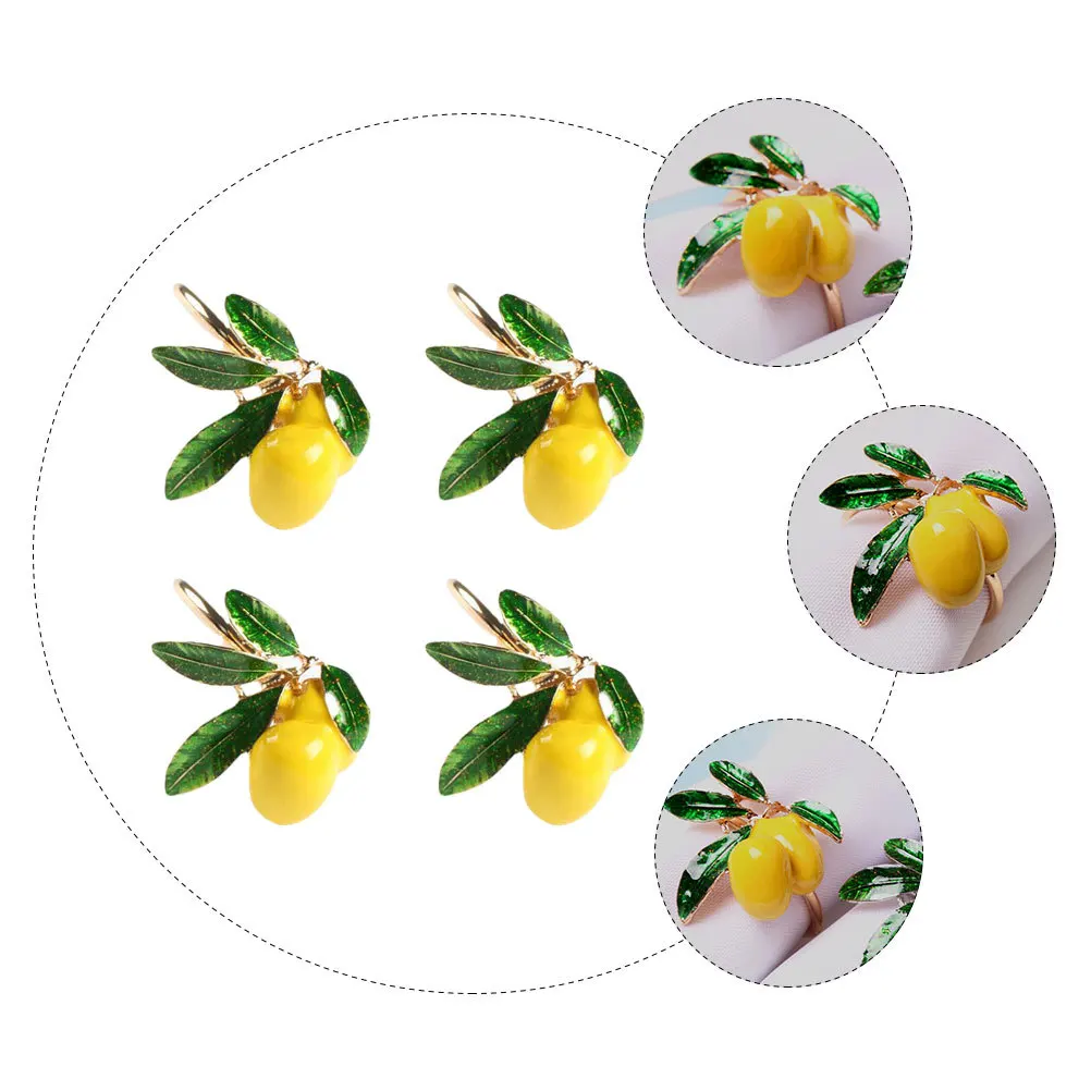 

4pcs Lemon Napkin Rings Alloy Table Decor For Party Festival Gathering Home Dining Decoration Fruit Shaped Napkin Holder