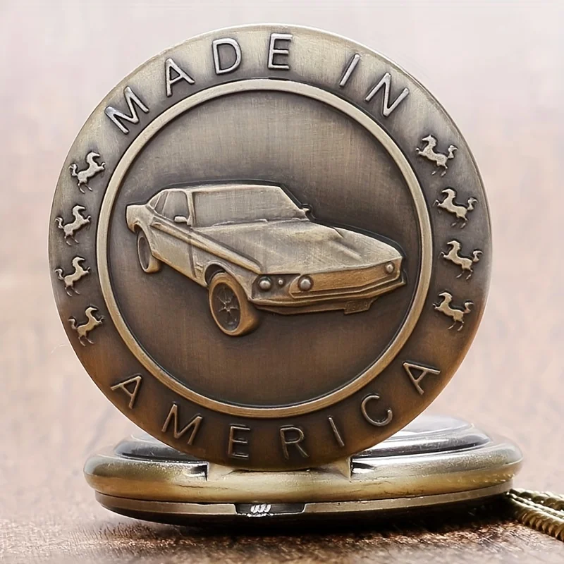 Vintage Bronze Car Brass Pattern Pocket Watch, Presente Movimento Único, Relógio para Crianças, Derreter Crianças