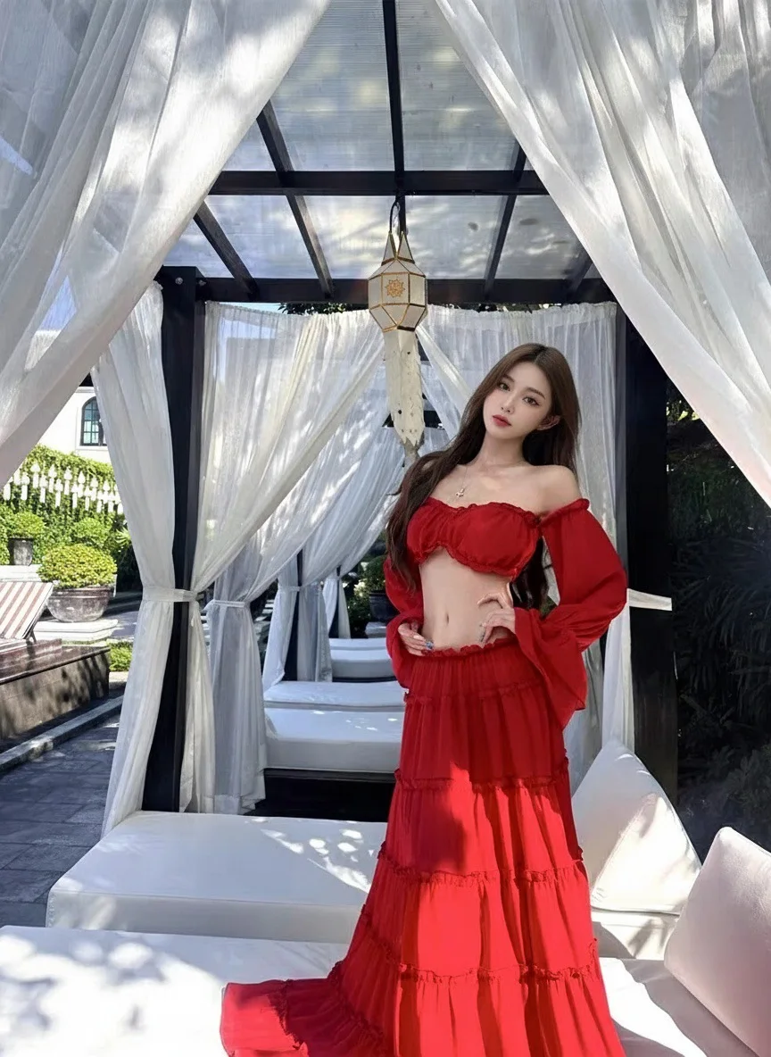 Damen-Badeanzug für Strandurlaub: Französischer Pure Desire Spicy Girl One-Shoulder-Bikini mit Lotusblatt-Rand, Zweiteiliges Set für heiße Quellen – Detail 8