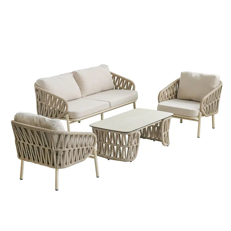 #Outdoor Furniture Metal Rattan Rope Sofa Bed Waterproof for Guesthouse Villa Pool Club & Courtyard Leisure