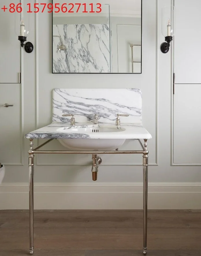 Marble bracket basin pure copper floor-to-ceiling gold-plated heightened and lengthened single double-layer retro