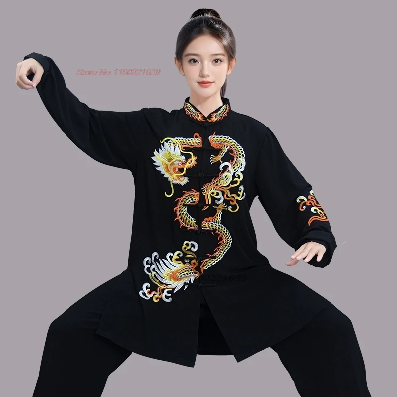 2024 chinese tai chi uniform traditional wushu kungfu suit dragon embroidery martial arts wing chun training morning exercise