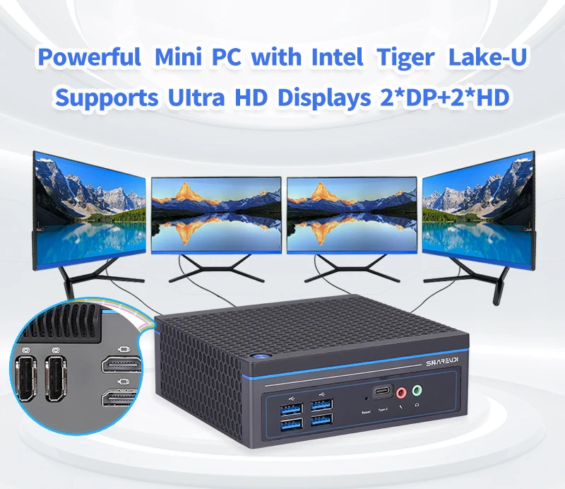 Mini-PC Intel Core i3/i5/i7/1145G7/1115G4, DDR4, Wi-Fi 11, avec quatre ports Ultra 2DP et écran 2HD, Tiger Lake