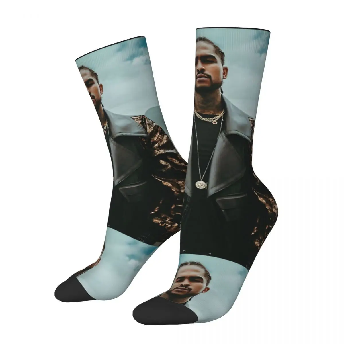 Crazy compression Vocal Concert Sock for Men Harajuku Chris Brown Quality Pattern Crew Sock Novelty