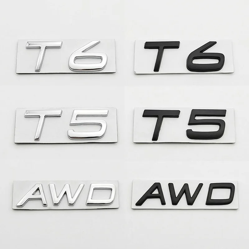 3D Metall-Logo T5 T6 AWD Auto-Buchstaben Kofferraum-Emblem Ersatz-Abzeichen für Volvo XC60 XC90 S60 S90 Zubehör