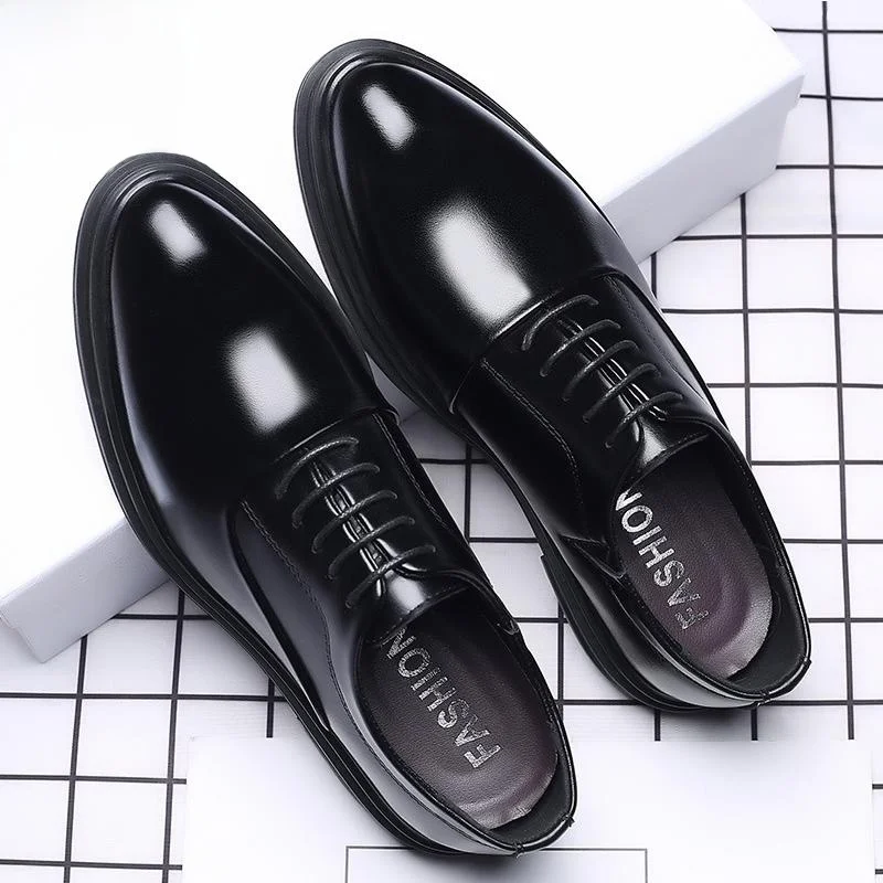 Casual Leather Shoes Men's Wedding Gentleman Black Soft Bottom  Shoes Business Formal British Style Increased Height