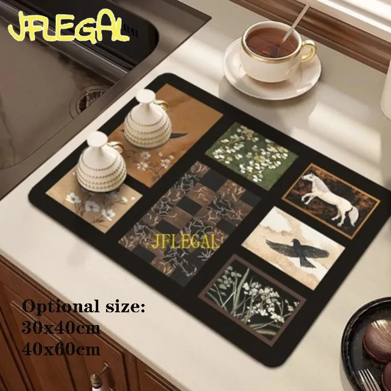 JFLEGAL 2026 New Antique Kitchen Countertop Drain Pad Sink Anti-splash Anti-slip Soft Diatom Mud Absorbs Water Insulates Heat
