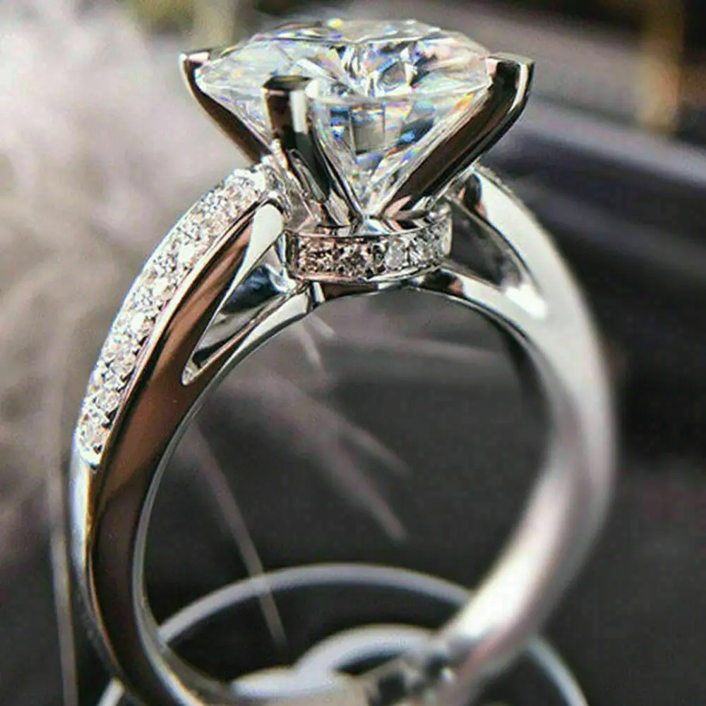 Classic 925 Sterling Silver Wedding Engagement Ring for Women Brilliant Zircon Crystal Proposal Ring Anniversary Gift Jewelry